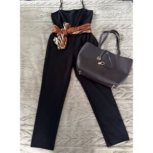 Lauren Ralph Lauren Black Strapless Jumpsuit Wide Leg Elegant Cocktail Size 10
